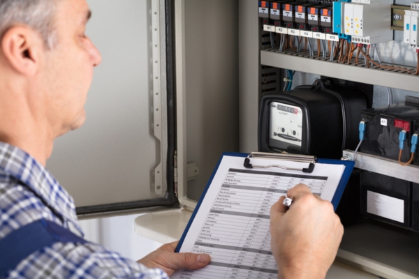 technician assessing home energy consumption