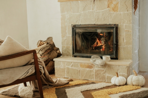 image of a modern fireplace depicting old heating methods